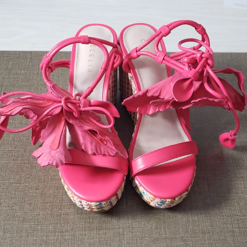 Cecelia New York Pink Lily Platform Wedge Sandal - SZ‎ 6.5 - NWOT
